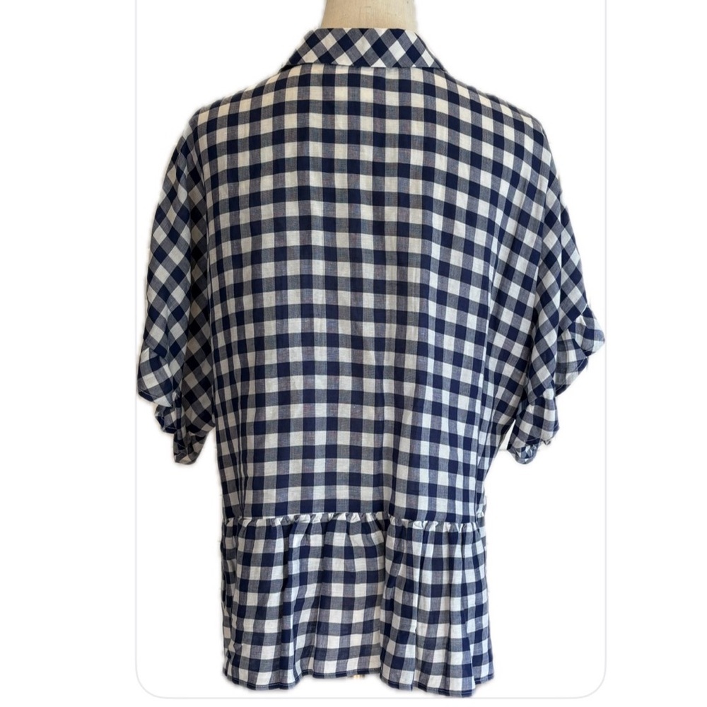 MAEVE by Anthropologie NWOT Blue & White Checkered Peplum Dolman Sleeves Shirt S - Picture 2 of 9